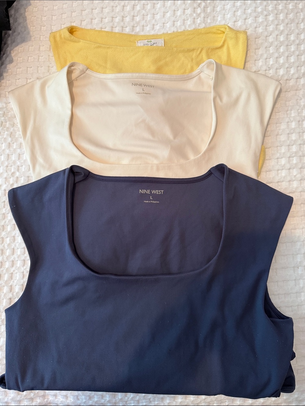 Nine West Scoop Neck Tank Tops in Navy, Cream & Yellow
